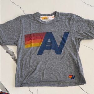 Aviator Nation small Gray Tee with Rainbow Graphic